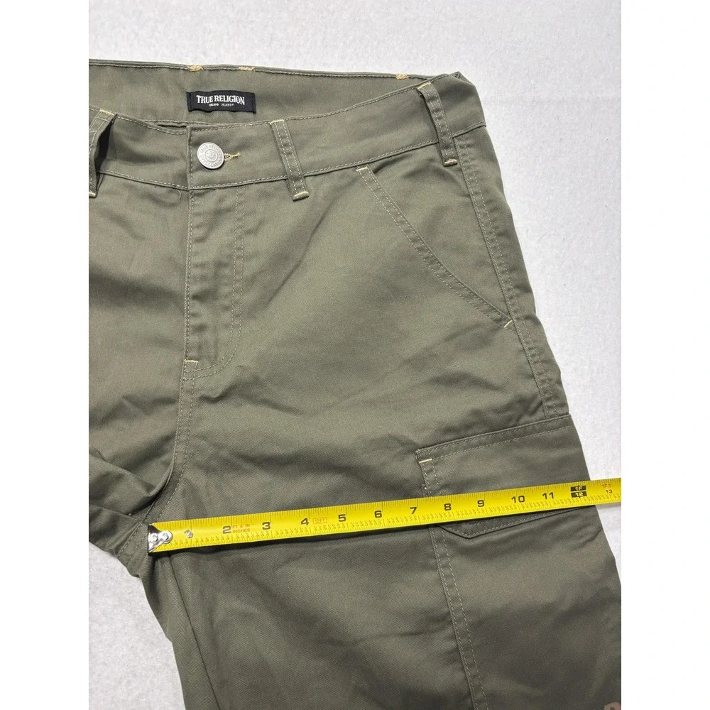 True Religion Mens 32 Green Cargo Shorts Canvas Utility Logo 12in Inseam Outdoor